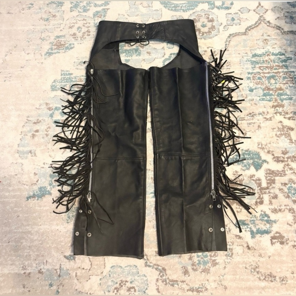 BARNEY’S LEATHER CHIC Black LEATHER Fringe Pants - Picture 10 of 13